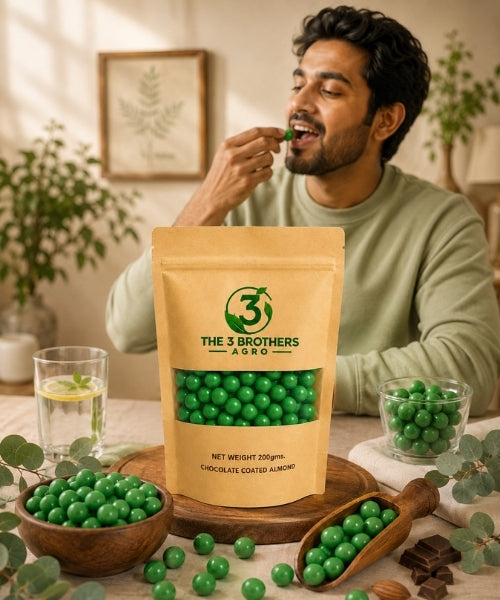 Round green chocolate covered almond candy