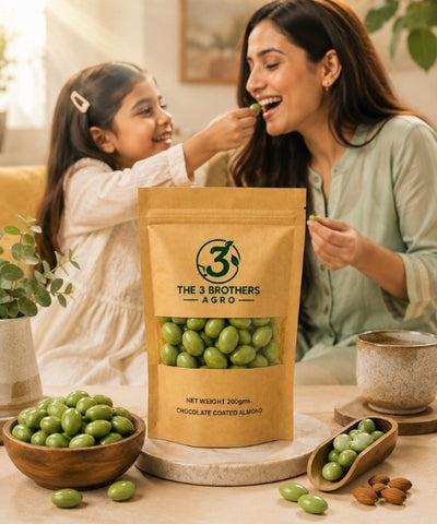 Green chocolate coated almonds